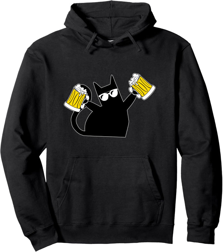 Lustige Katze mit Bier und Sonnenbrille Pullover Hoodie