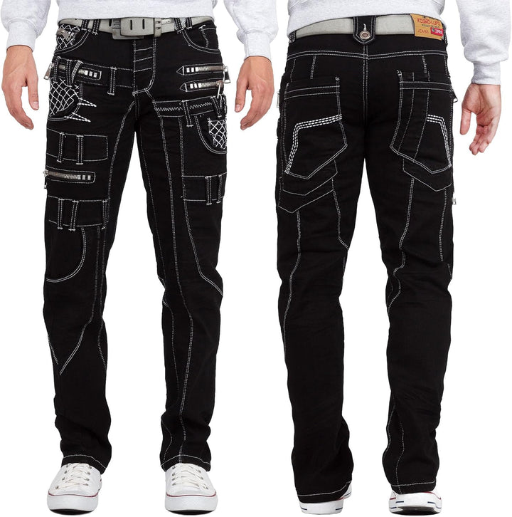 Kosmo Lupo Herren Jeans Besonderes Design 36W / 34L Schwarz - 35, 36W / 34L Schwarz - 35