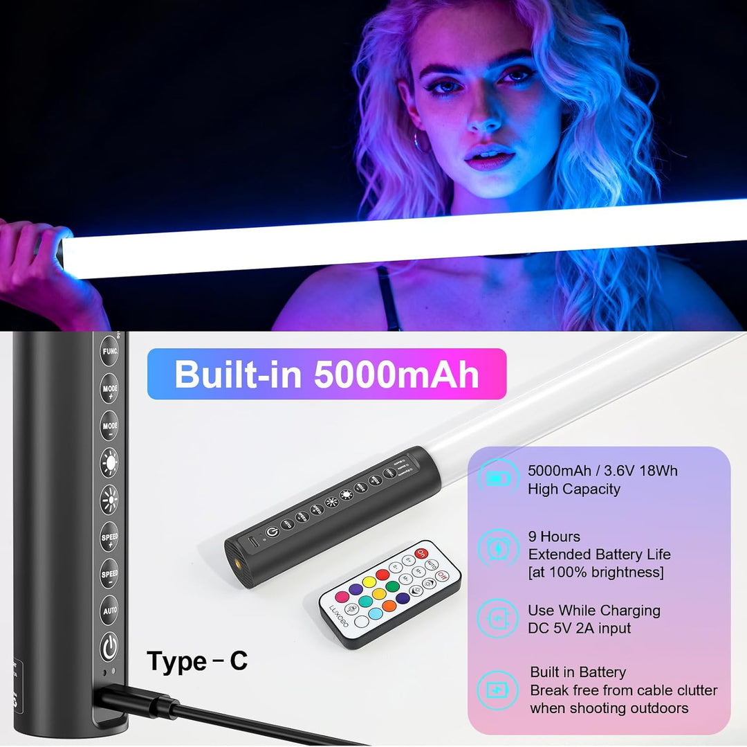 2 Stück 90cm LED Videolicht Mood1 Pro mit Stativ, LED Handheld Fotografie Lichtdimmbar und Musikmodu