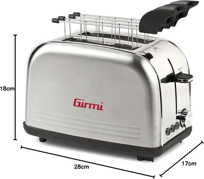 Girmi TP57 Toaster, 800 Watt, Gehäuse und Zange Edelstahl, silber