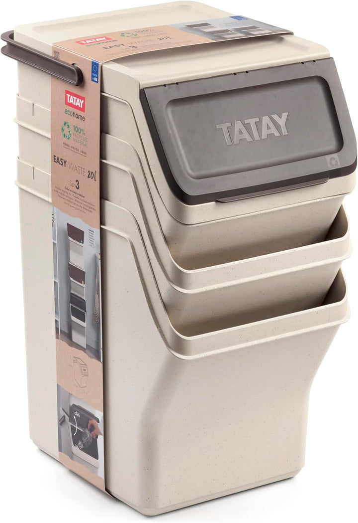 TATAY Mülltrennsystem Küche | 1 Biomülleimer Smart 6L mit Halterung und Schrauben + 3 Easy Waste Rec