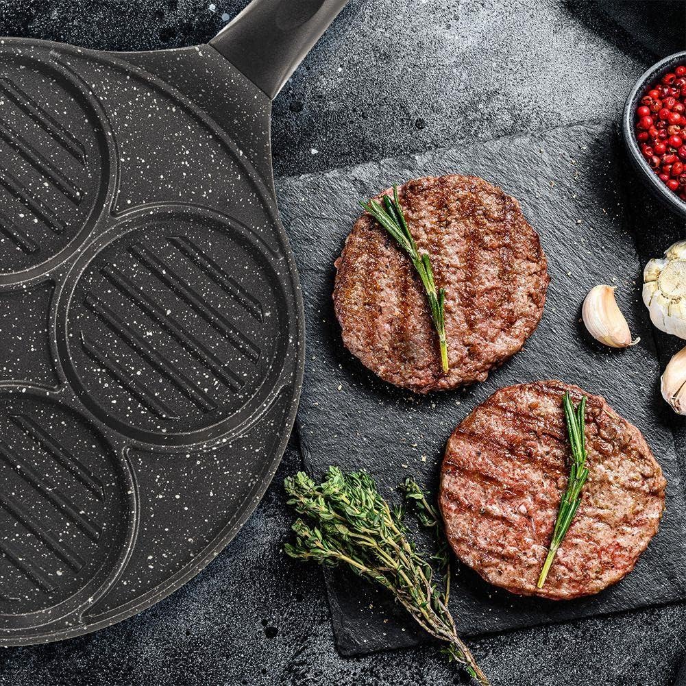 orion group Grillpfanne Grillplatte für Burger Spiegeleier Omelette mit Granitbeschichtung 4 Löcher