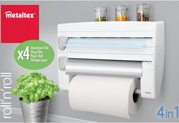Metaltex 254410 Roll-n-Roll 4-in-1 Küchenrollenhalter, Weiss , 39 x 10 x 25 cm.
