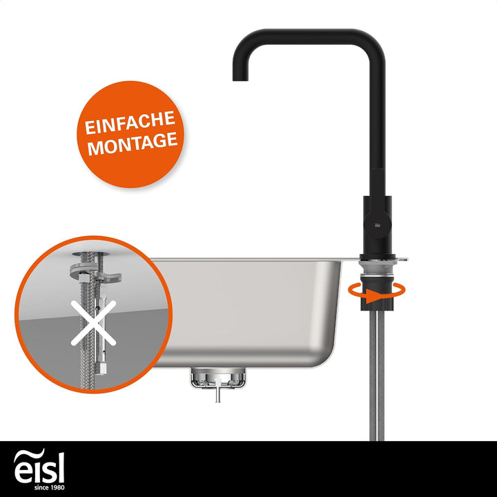 EISL FUTURA Spültischarmatur Schwarz Matt, 360° drehbarer Wasserhahn Küche Schwarz, Mischbatterie fü