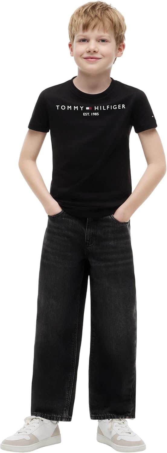 Tommy Hilfiger Kinder Unisex T-Shirt Kurzarm Essential Tee Rundhalsausschnitt 10 Jahre Schwarz, 10 J
