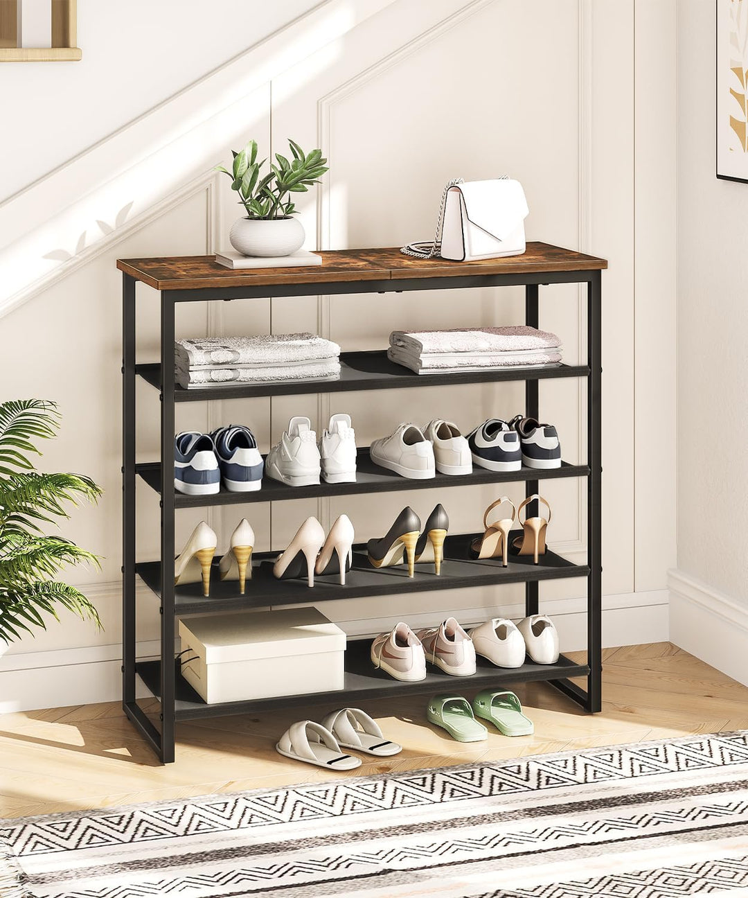 HOOBRO Schuhregal, 5-stufige Schuhablage, Schuhschrank mit 4 Oxford-Stoffebenen und 1 Paneelebene, f