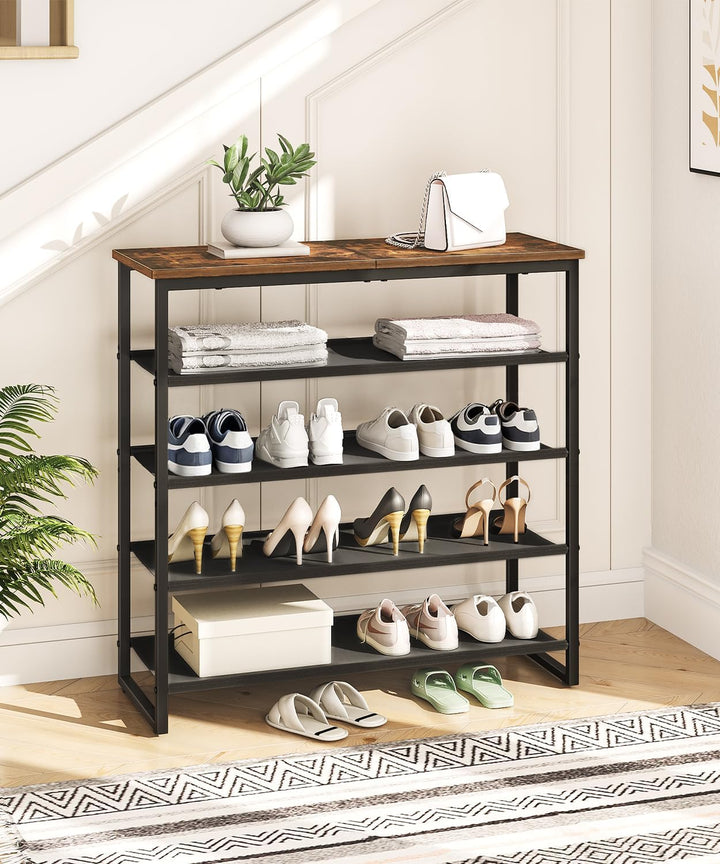HOOBRO Schuhregal, 5-stufige Schuhablage, Schuhschrank mit 4 Oxford-Stoffebenen und 1 Paneelebene, f