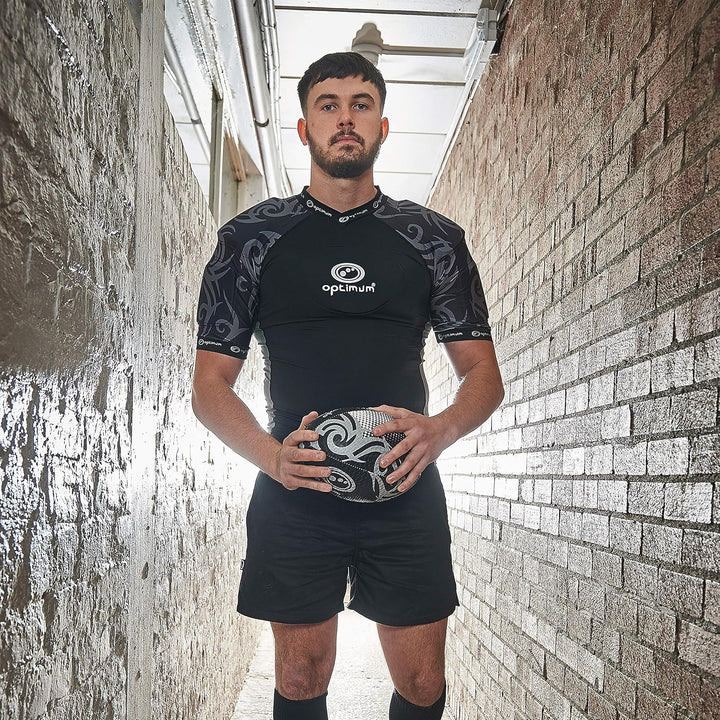 Optimum Razor Rugby Oberteil mit Schulterschutz Black/Silver Mini Junior, Black/Silver Mini Junior