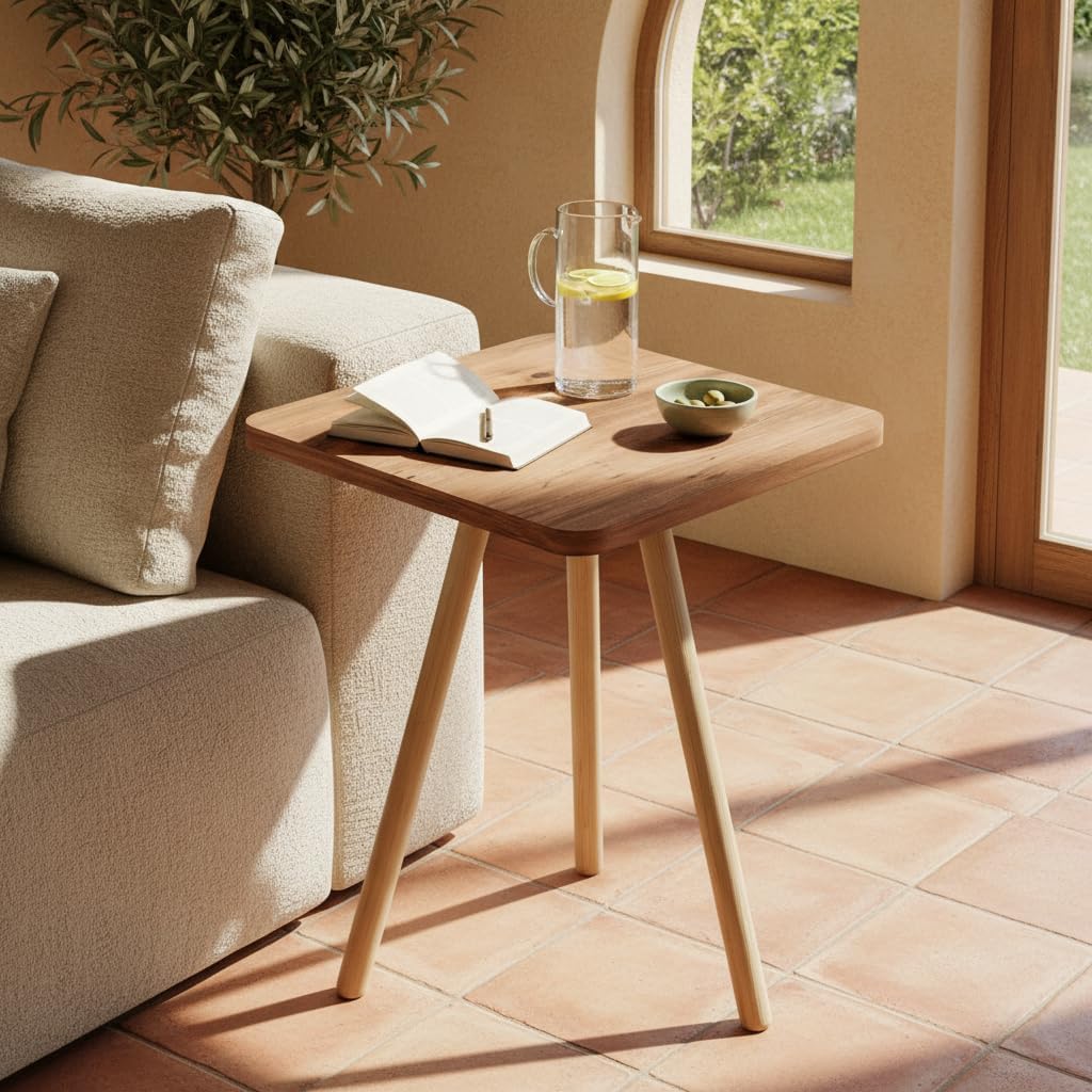 Beistelltisch Eiche 34x45 cm Holzbeine Sofatisch Couchtisch Nachttisch Skandinavisch Natur Oak Quadr