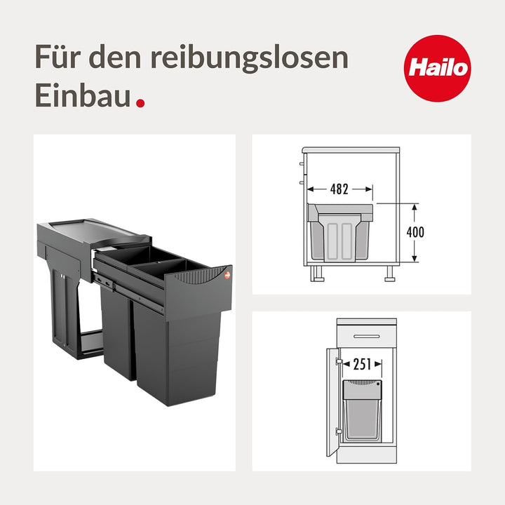 Hailo Abfallsammler Tandem 3666851 Einbau-Mülltrenner mit 2 Fächern - Küchen-Mülleimer im Unterschra