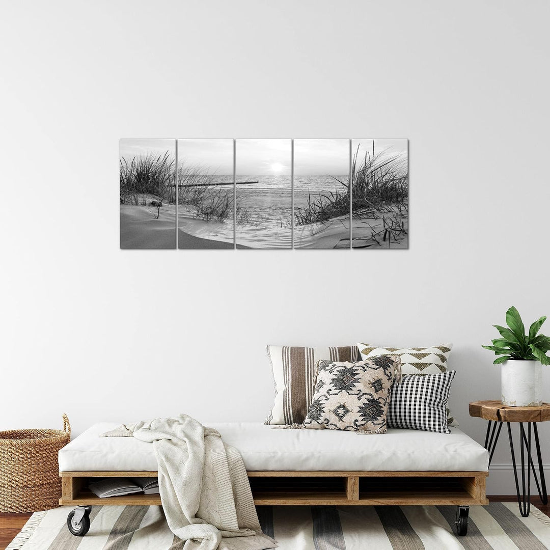 Runa Art Bild Strand Sonnenuntergang Wandbilder auf Vlies Leinwand 5 Teilig Wanddekoration Schlafzim