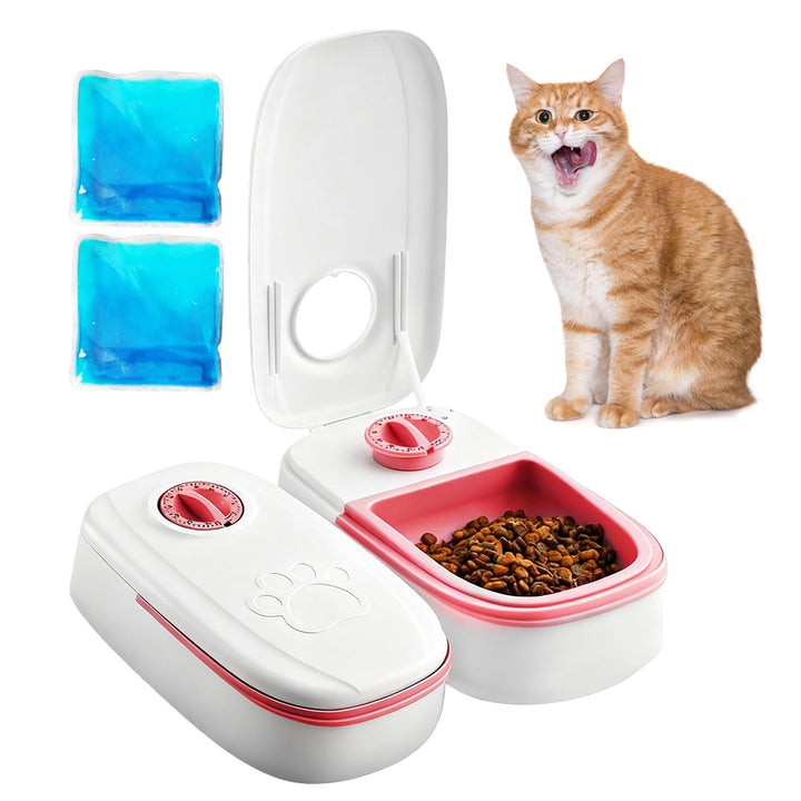 Futterautomat Katze Nassfutter, 2 Mahlzeiten Katzenfutter Automat Katzen Futterautomat mit 48 Stunde