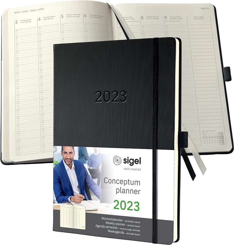 SIGEL C2318 Planungsbuch Terminplaner Wochenkalender 2023 - extra gross - A4+ - 1 Woche = 2 Seiten,