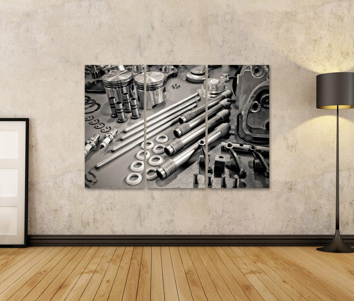 islandburner, Bild auf Leinwand Sammlung von Präzisionsteilen für Automotoren, die in Einer Werkstat