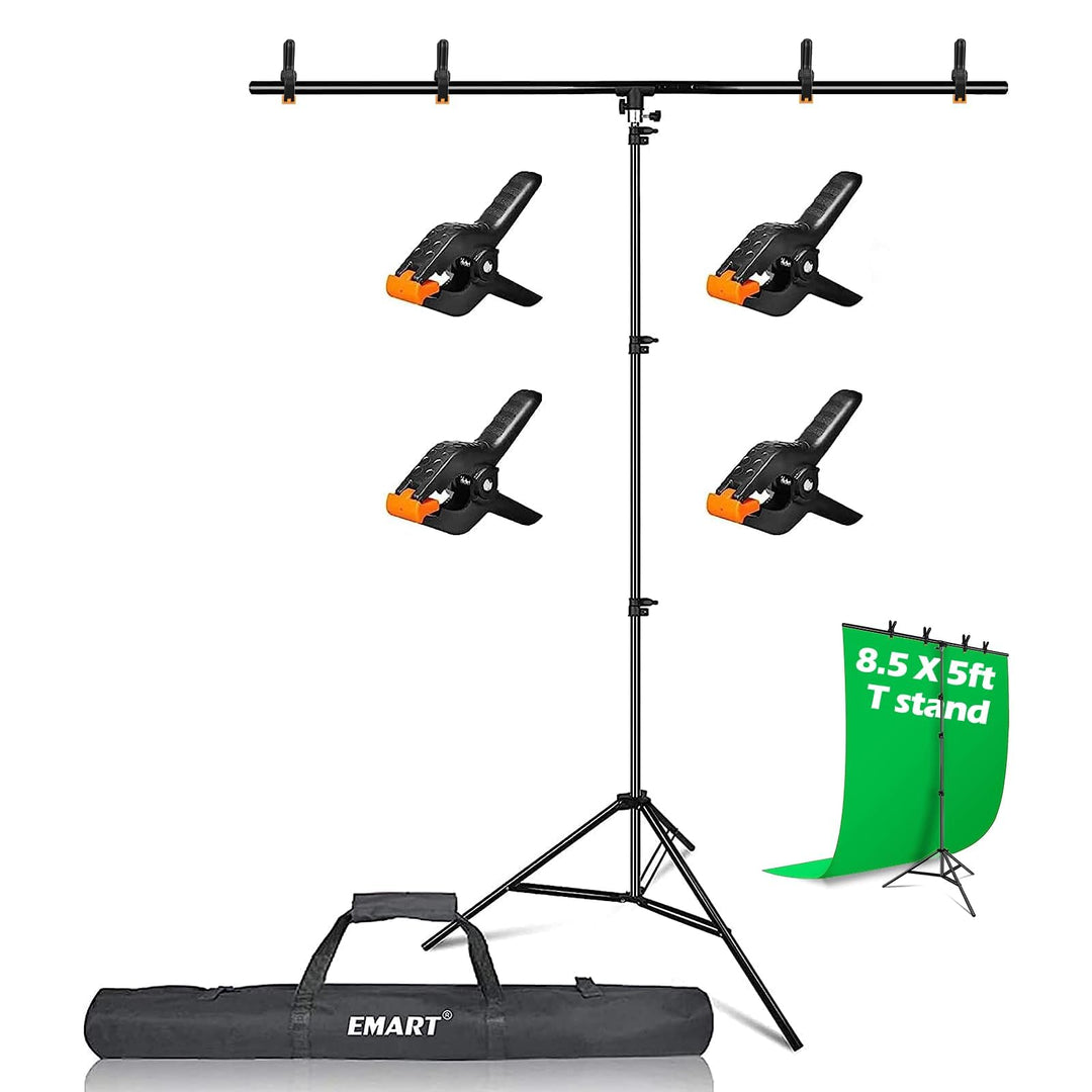 EMART T Form Hintergrund Ständer Hintergrundsystem, 1,5mx2,6m Fotohintergrund Ständer mit 4 Federcli