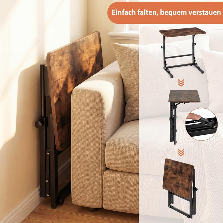 COSTWAY Betttisch, höhenverstellbarer Pflegetisch klappbar, Laptoptisch C-Form aus Metall & Holz, Be