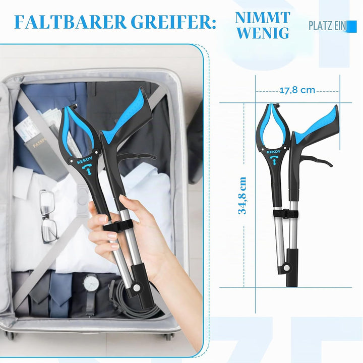 Kekoy Greifzange für Senioren 66cm Aluminium Müllzange, Himmelblau | Faltbare Greifer für Senioren,