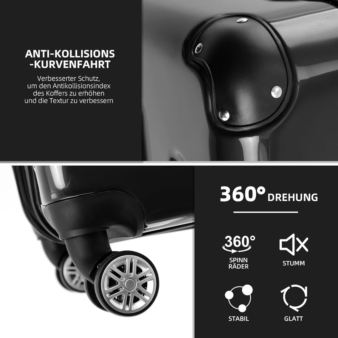 BEIBYE Hartschalen Koffer Trolley Rollkoffer Reisekoffer 4 Zwillingsrollen Polycabonat (Schwarz, 66c