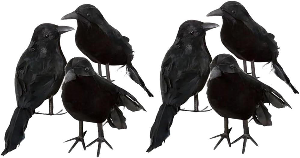 6 X Halloween Deko-Krähe Künstliche Rabe Krähe Mit Federn Schwarz Vogel