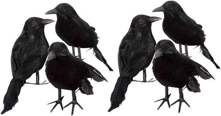 6 X Halloween Deko-Krähe Künstliche Rabe Krähe Mit Federn Schwarz Vogel