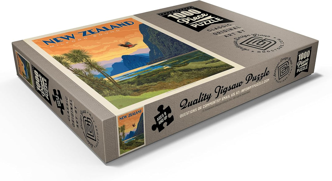 Neuseeland: Milford Sound, Vintage Poster - Premium 1000 Teile Puzzle - MyPuzzle Sonderkollektion vo