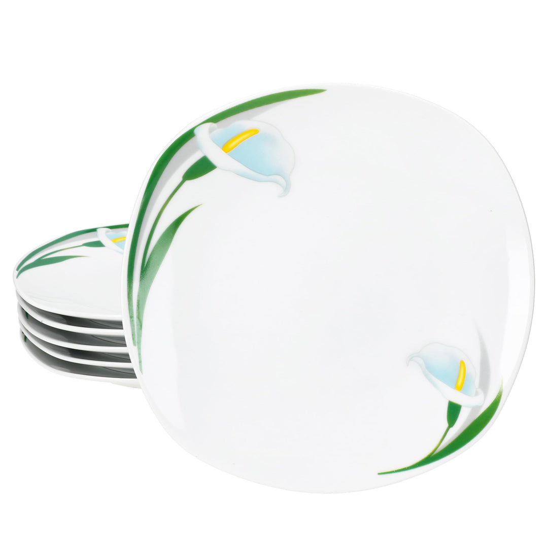 MamboCat 6er Set White Calla Kuchenteller I Florale stilvolle Porzellan-Frühstücksteller mit Blumen-