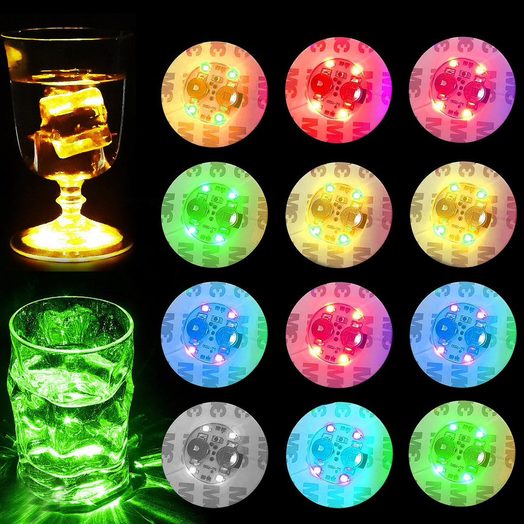12 pcs LED-Untersetzer, LED Sticker Stimmungslichter, Bunt LED Untersetzer, Leuchtuntersetzer Rund,