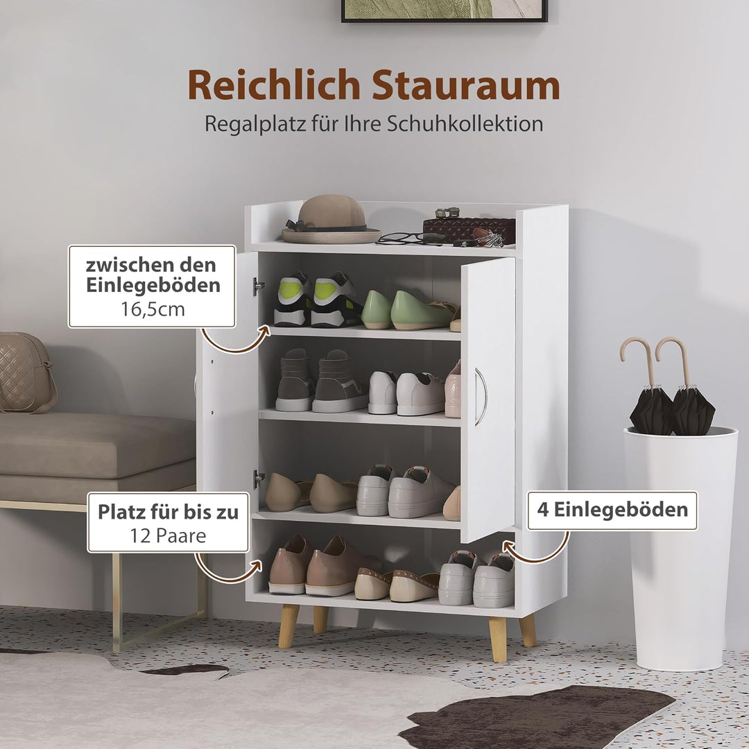 HOMCOM Schuhschrank Schuhregal Schmal mit 4 Fächern Schuhaufbewahrung für 12 Paar Schuhe, Flur und E