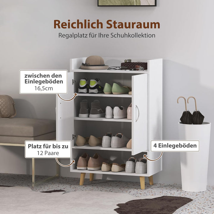 HOMCOM Schuhschrank Schuhregal Schmal mit 4 Fächern Schuhaufbewahrung für 12 Paar Schuhe, Flur und E