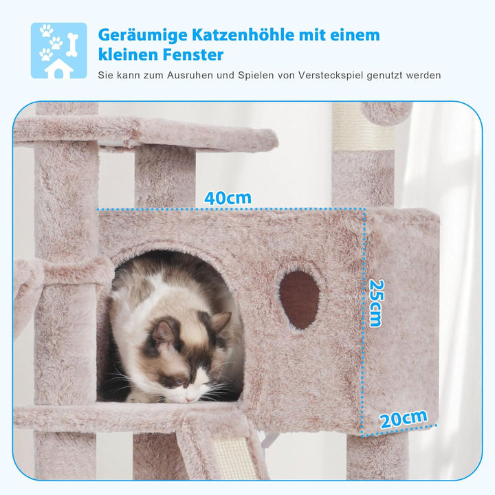 Hey-Brother Kratzbaum, 135 cm Indoor Katzenbaum, Mit gepolsterter Plattform Bett, Spielzeug Ball, Hö
