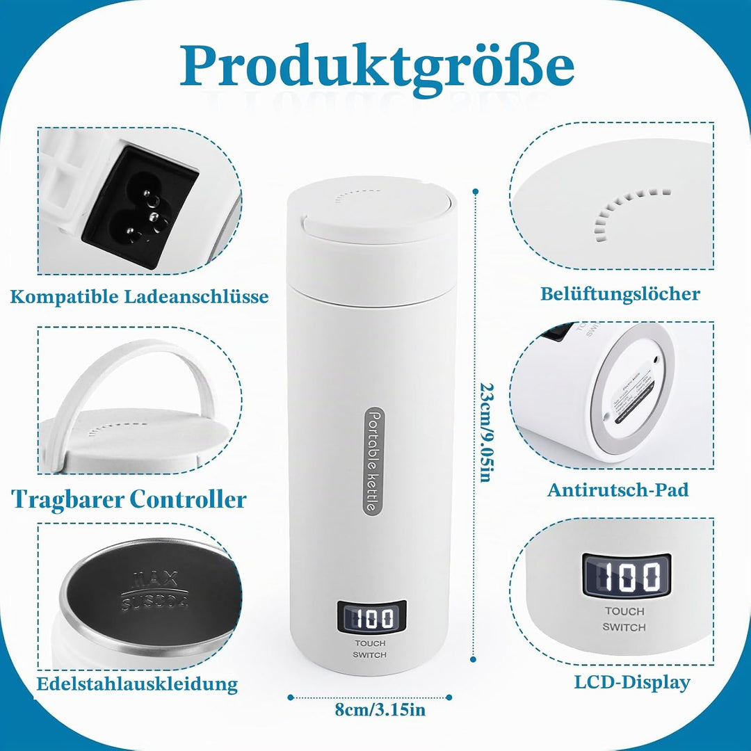 NVIYAM Reise Wasserkocher Klein, 380ml Elektrisch Wasserkocher,Mini Wasserkocher mit Temperatureinst