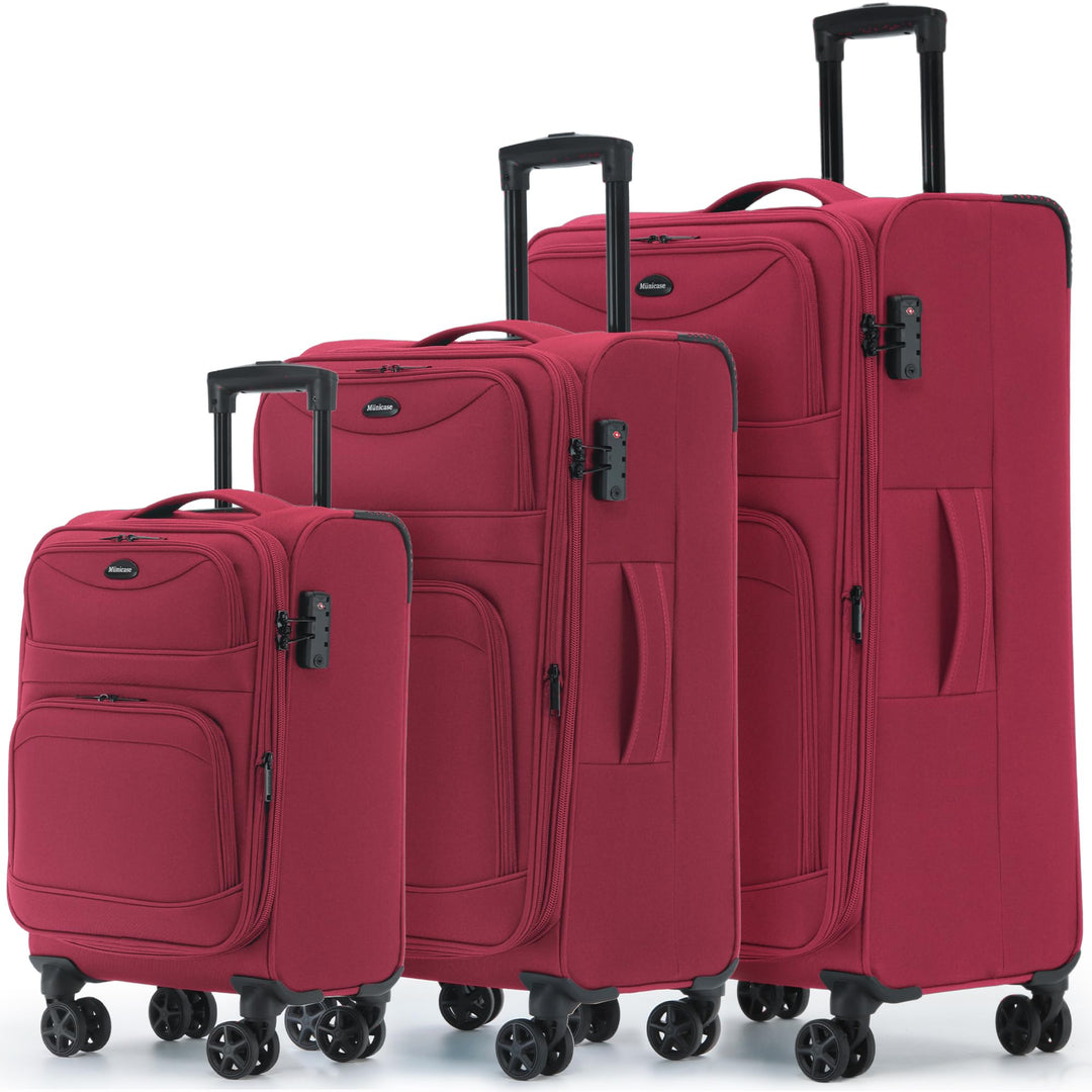 Stoffkoffer erweiterbar mit Frontfächern,15% Extra-Volumen, TSA-Schloss, 360° Doppelrollen & verdeck