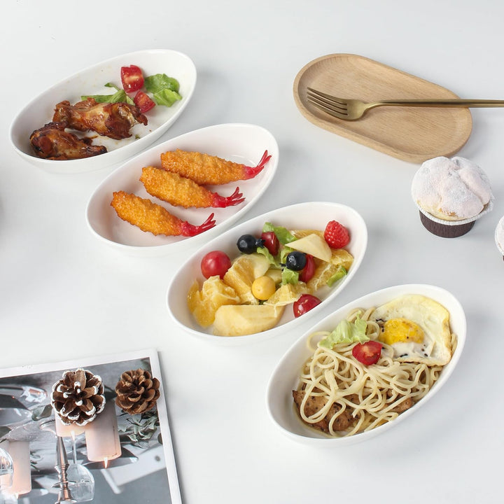 Auflaufform Porzellan 4er Set, Ovale Mini Auflaufform Ofen-Backform für je 1 Portion, Auflaufform kl
