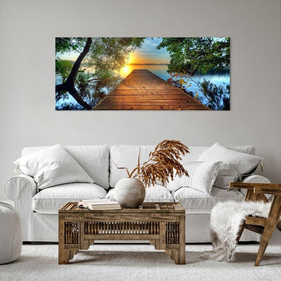 Wandbilder Dekoration Wohnzimmer Brücke See Panorama Bilder auf Leinwand 120x50cm Leinwandbild mit R