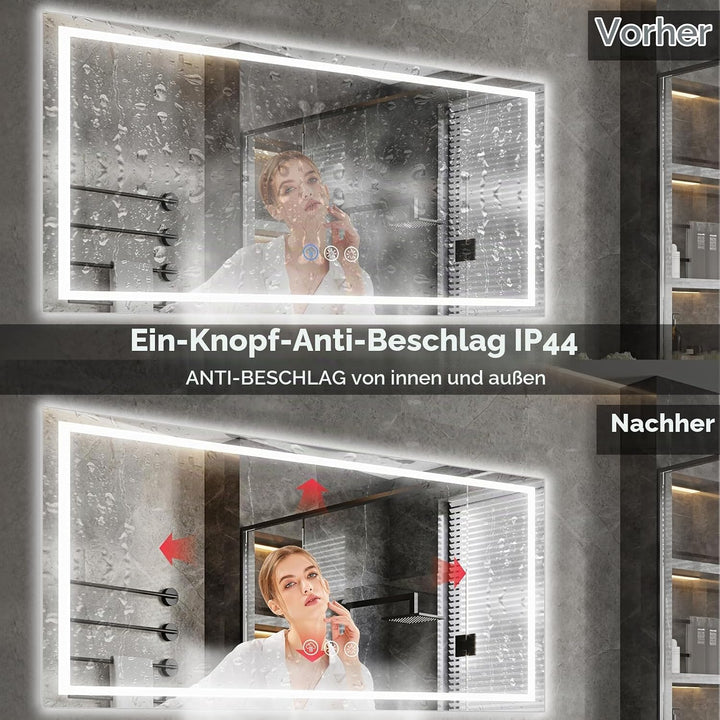 60x100cm Badspiegel mit Beleuchtung LED, Spiegel mit Light, Wandspiegel mit Frontbeleuchtung, Antibe