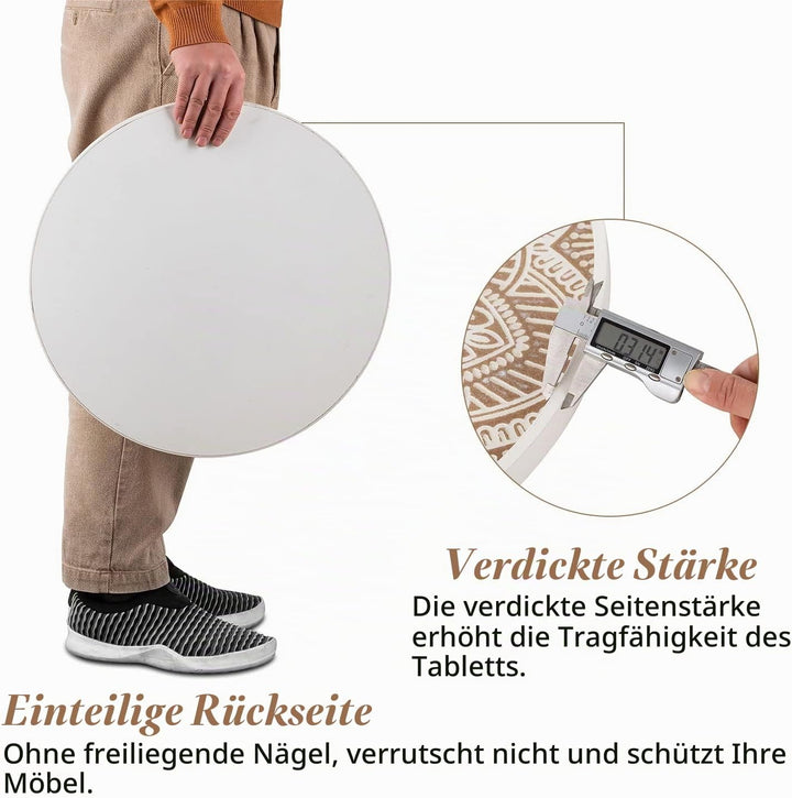 Hanobe Holztablett Deko Tablett Rund: Vintage Dekotablett Weiss 45cm Rustikal Serviertablett Holz Kl