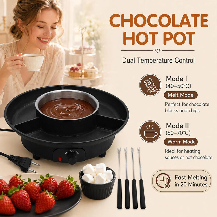 Elektrisches Schokofondue, Schokoladen Fondue mit 4 Gabeln, Temperiergerät zum Schokolade &amp; Kuvertür