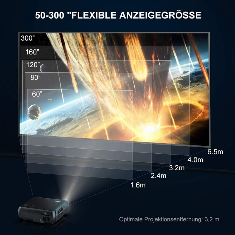 Beamer, WiMiUS 7500 LM Video Beamer Full HD 1920x1080P Unterstützung 4K Video 4D ± 50 ° Elektronisch