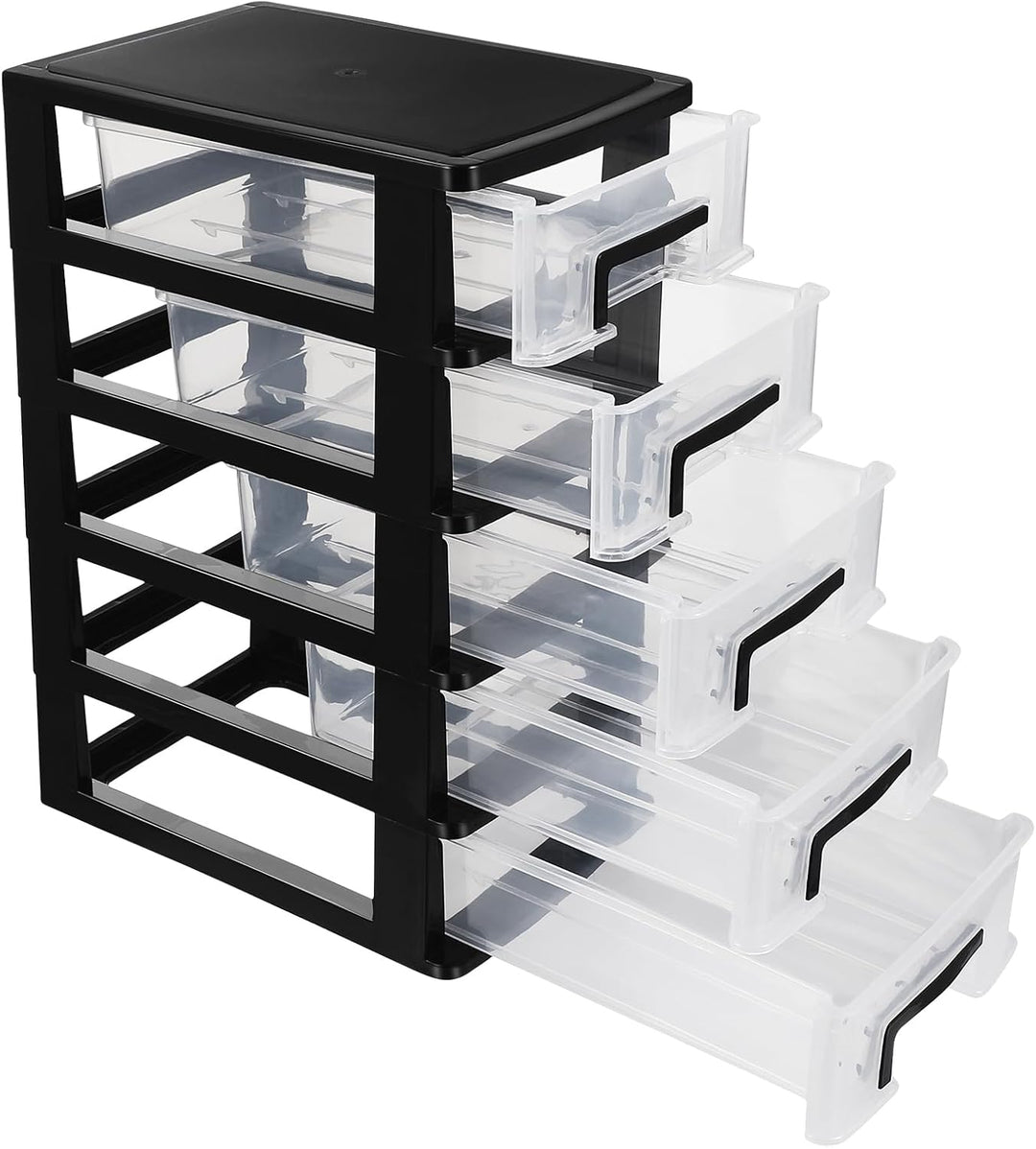 YARNOW Schubladenbox Schubladencontainer Organizer schwarz 5 Schubladen Kunststoff Aufbewahrungsbehä