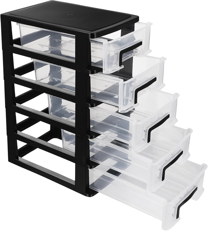 YARNOW Schubladenbox Schubladencontainer Organizer schwarz 5 Schubladen Kunststoff Aufbewahrungsbehä