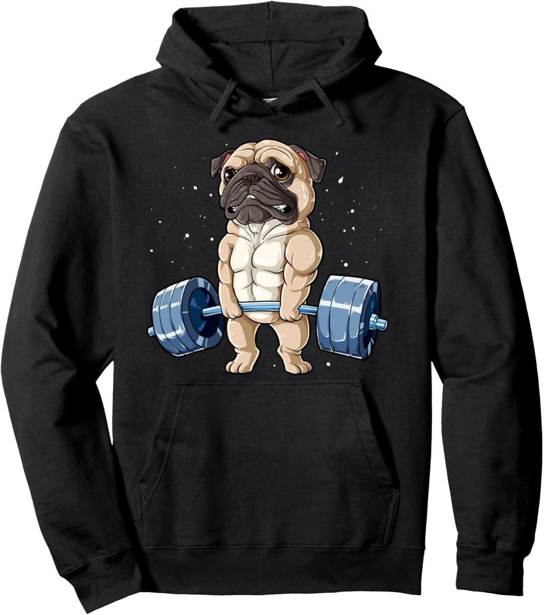 Pug Weightlifting Funny Deadlift Men Fitness Gym Workout Pullover Hoodie