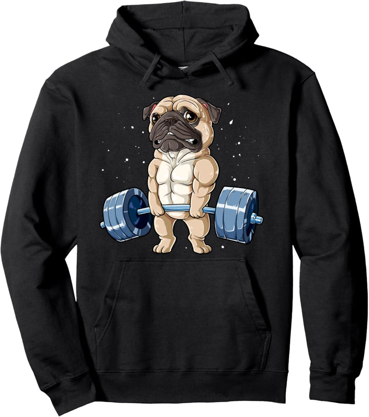 Pug Weightlifting Funny Deadlift Men Fitness Gym Workout Pullover Hoodie