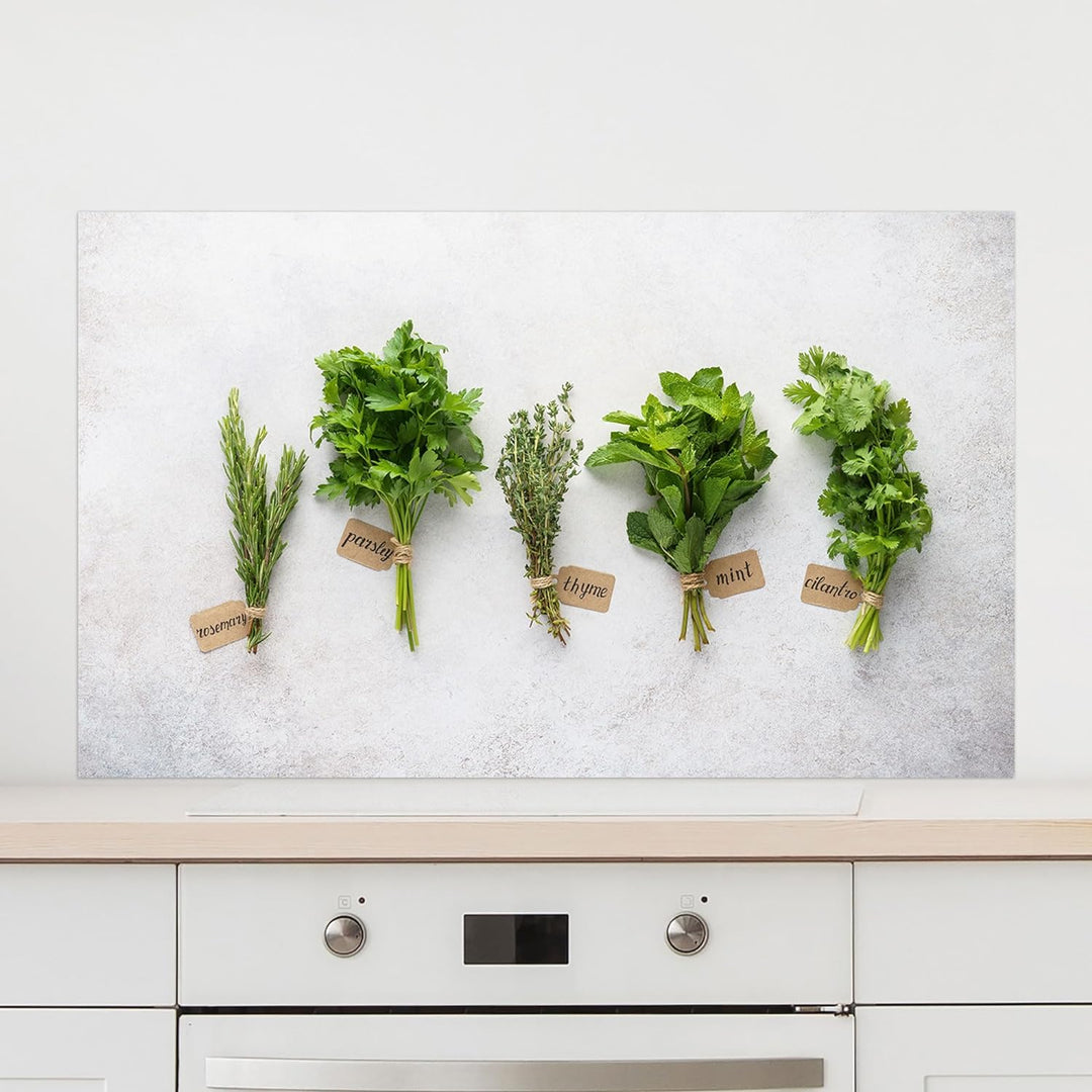 GRAZDesign Spritzschutz Küchenrückwand Glas Küche für Herd & Küchenspüle, Grau mit Kräuter | Glaspla
