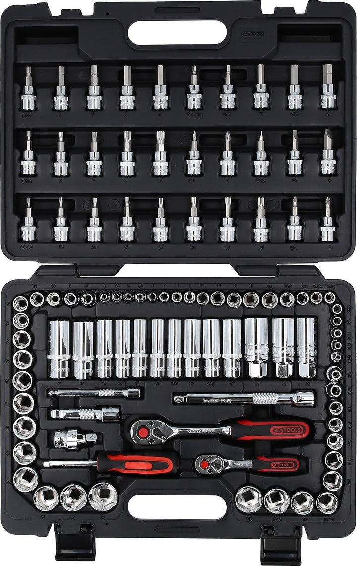 KS Tools 918.0699 1/4 Zoll + 3/8 Zoll CHROMEplus Steckschlüssel-Satz | mit 2 Umschaltknarren, 72-Zah