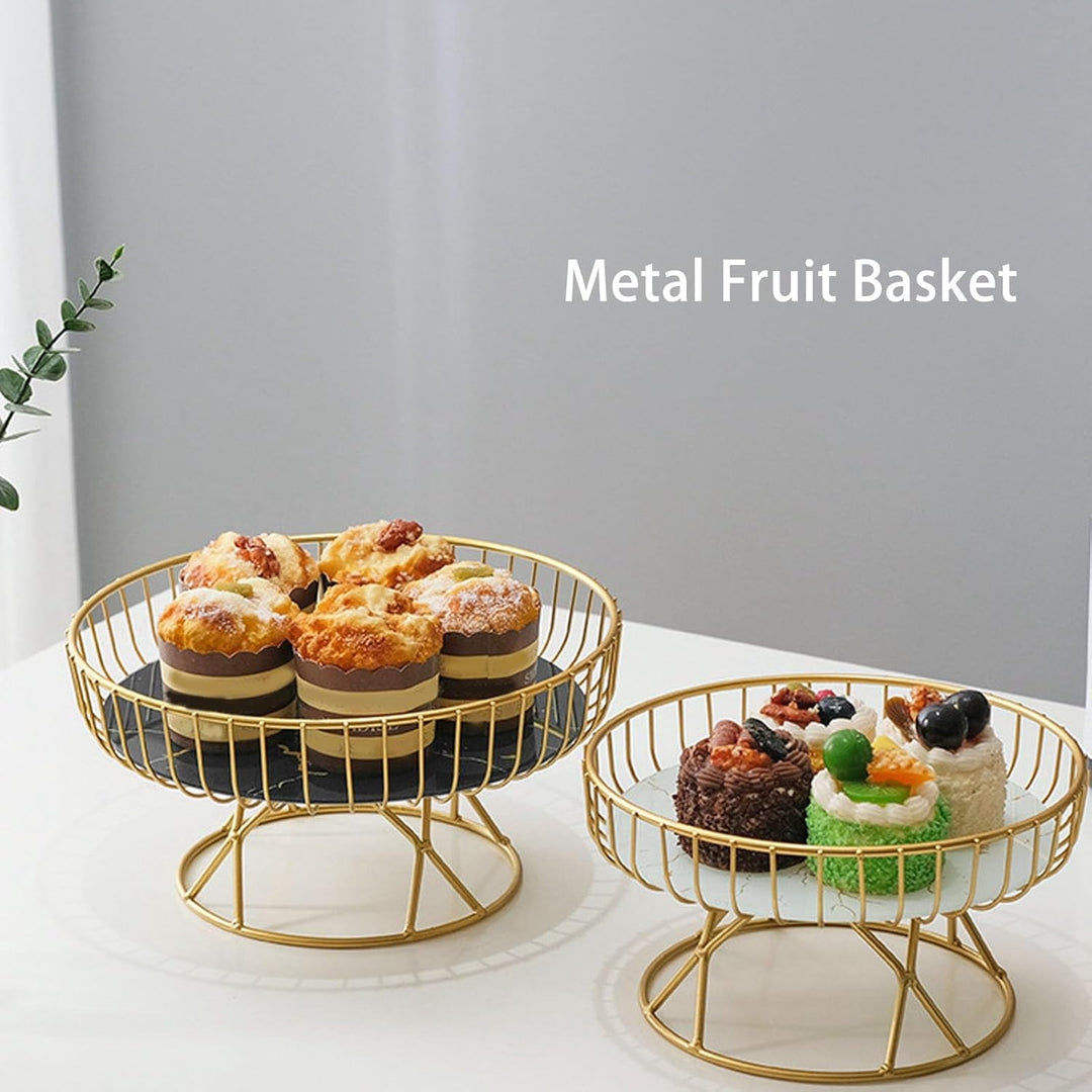 Qcwwy Runder Obstkorb, Goldene Hohle Metall-Obstschale, Ständer, Obstteller, Obsttablett, Wohnzimmer