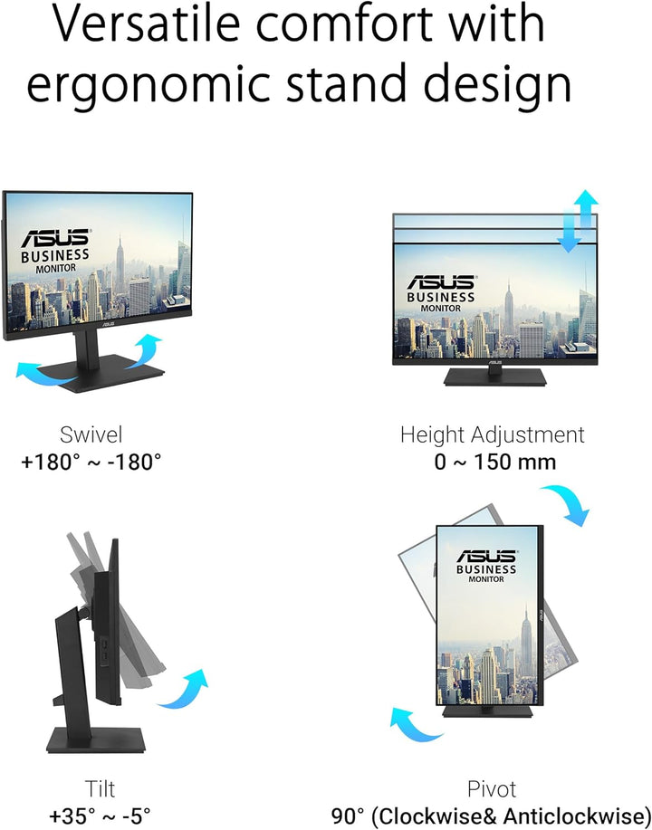 ASUS Business VA27ACFSN - 27 WQHD Monitor - Rahmenlos, ergonomisch, Flicker-Free, Blaulichtfilter, A