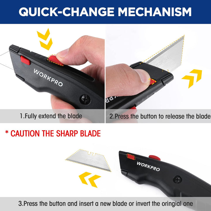 WORKPRO Premium Teppichmesser-Set, Einziehbarer Universalmesser aus Vollmetall, Strapazierfähiger Cu