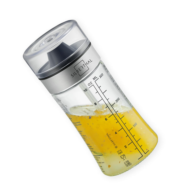 SILBERTHAL Dressingshaker Klein aus Glas mit Rezepten – 300 ml – Spülmaschinenfest - Neuer Deckel &