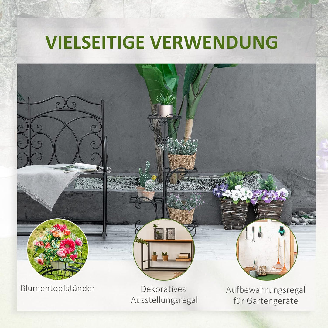 Outsunny Blumenständer Blumenregal aus Metall 4 Ebenen Pflanzenregal Blumentreppe Blumenständer für