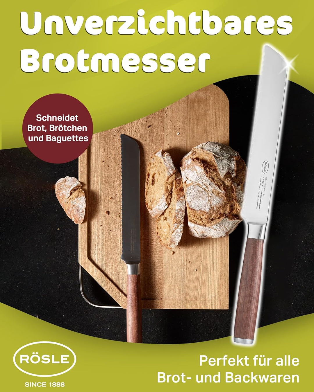 RÖSLE Brotmesser Masterclass, Hochwertiges Küchenmesser zum Schneiden von Brot, Brötchen und Baguett